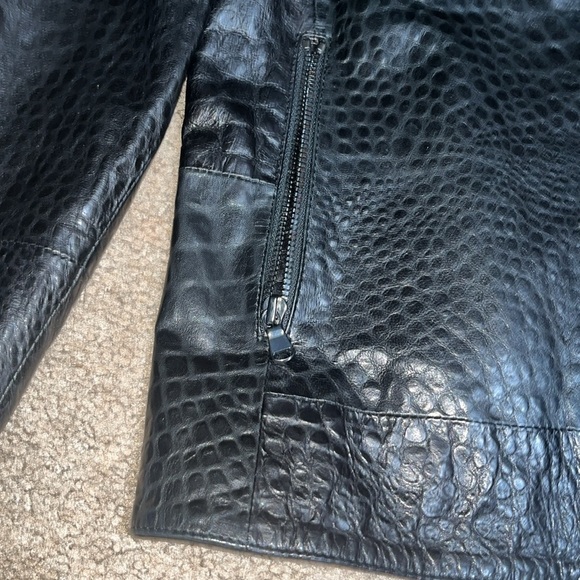 J Brand Croc Embossed Lamb Leather Moto Jacket Black Small - Picture 8 of 13